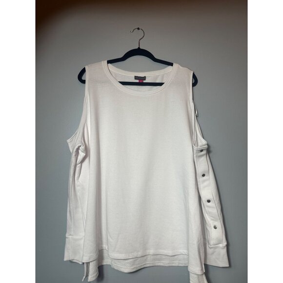 NWT Vince Camuto Plus Size Cold Shoulder White Snap Top 2X - Picture 4 of 4